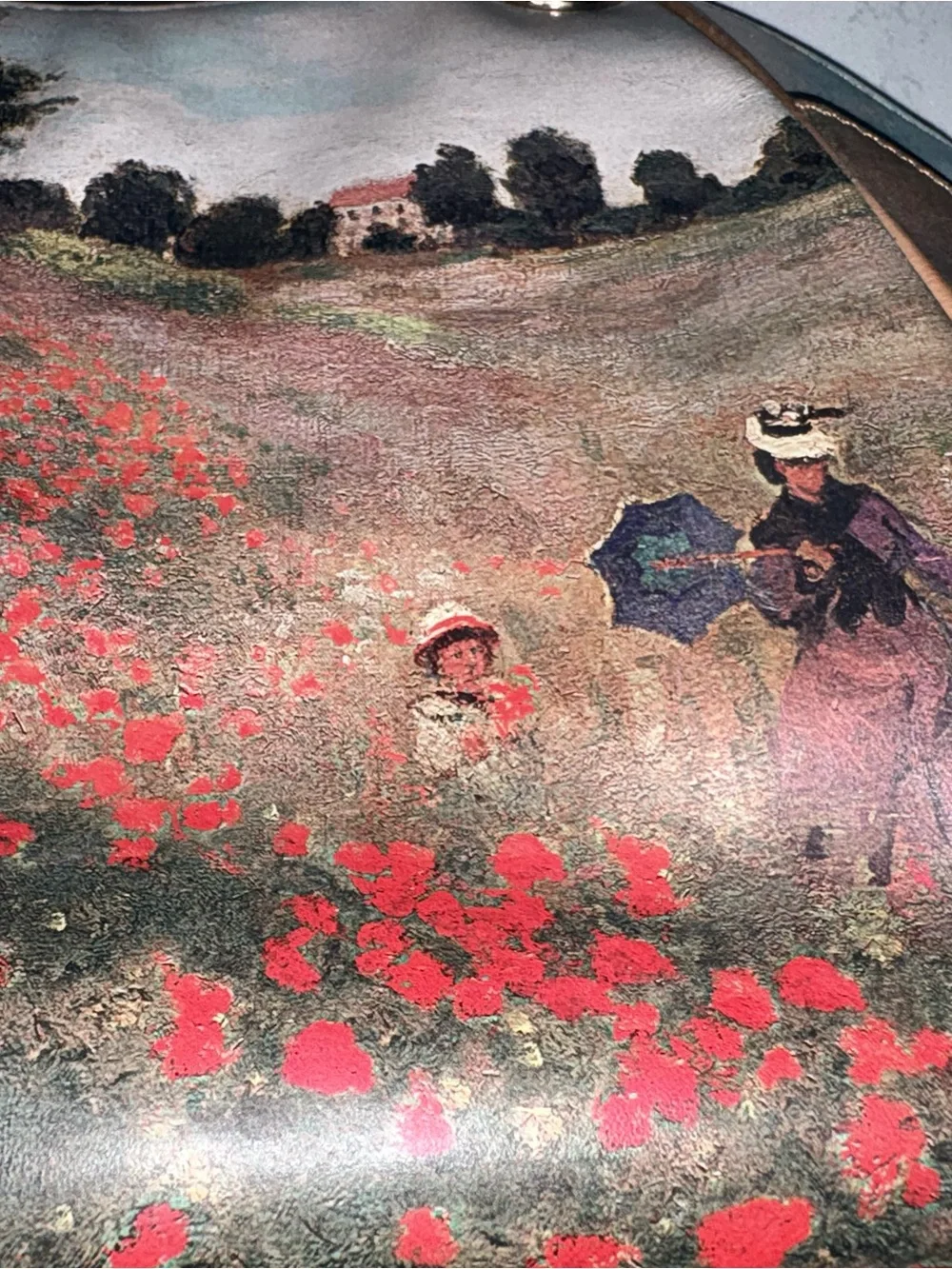 Icon Los Angeles Vintage Leather Tote Bag Claude Monet Poppy Field Art Handbag